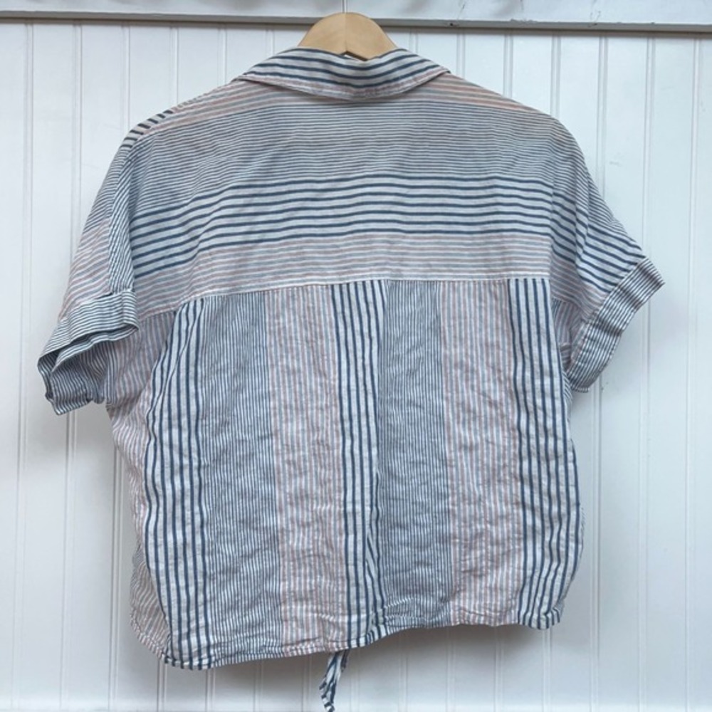 Madewell Button Up Shirt Striped Nautical Coastal‎ Americana Tie-Front Women's M - Picture 3 of 9